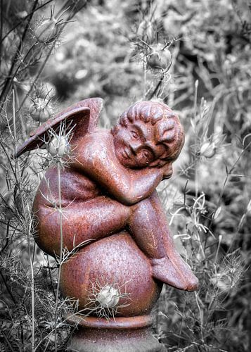 Lief klein engeltje in de tuin