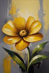 Impressionistische gelbe Blume auf modernem Hintergrund von De Muurdecoratie