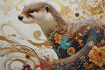 Golden Nature Scene | Otter in Bloom by De Mooiste Kunst