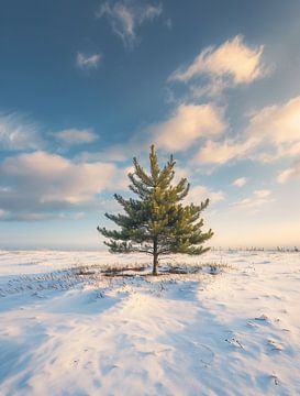 Eenzame winterboom van fernlichtsicht