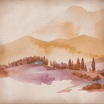 Diptych (1) Tuscan hillside landscape with cypress trees in muted colours