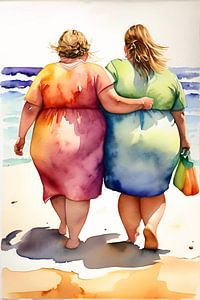 Gemütliche Damen am Strand