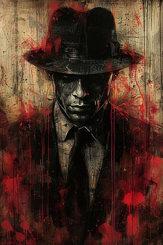 Gevallen man omringd door bloed en schaduw