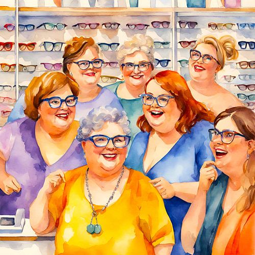 gezellige dames in de brillenwinkel