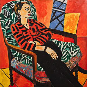 Vrouw in stoel modern schilderij van Vlindertuin Art