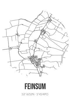 Feinsum (Fryslan) | Karte | Schwarz und Weiß von Rezona