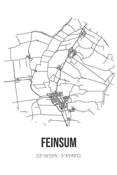 Feinsum (Fryslan) | Landkaart | Zwart-wit van Stad & Wand