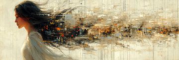 Abstract Vrouwenportret | Pixelated City Dreams van Kunst Kriebels