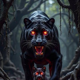 UMBRAELIX – Une panthère noire avec son petit sur INFERAURUM