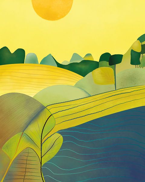 Abstract landscape with fields in the sun by Tanja Udelhofen