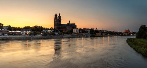 Magdeburg panorama at sunset by Frank Herrmann