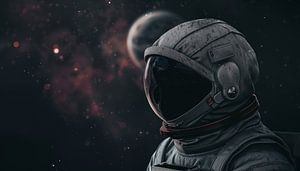 Casque d'astronaute et panorama de la planète