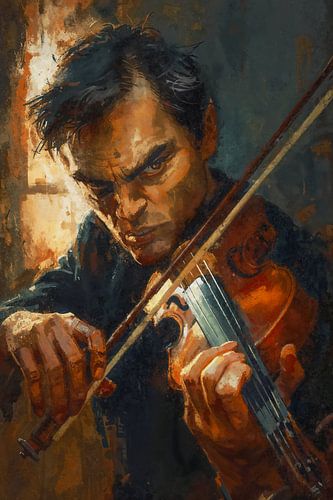 Portret van een Gepassioneerde Violist in Expressionistische Stijl
