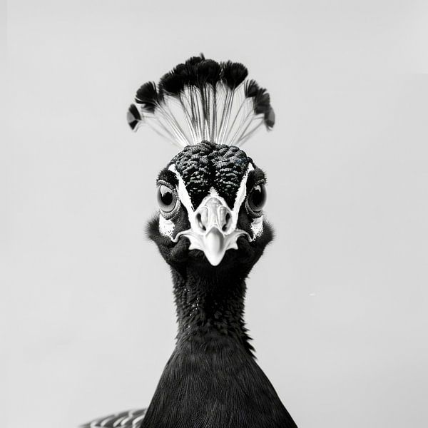 Pfau in Schwarz-Weiß von Poster Art Shop