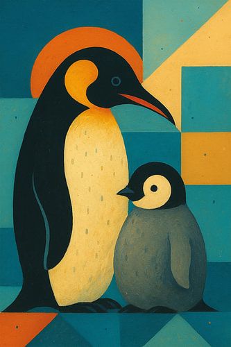 A geometric painting of a penguin.