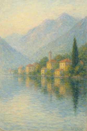 Italian Lakes Cypress Trees & Water Reflection – Monet Style Serenity Art