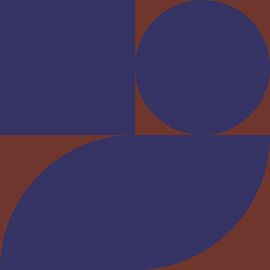 70s Retro formes abstraites multicolores en marron et bleu II sur Dina Dankers