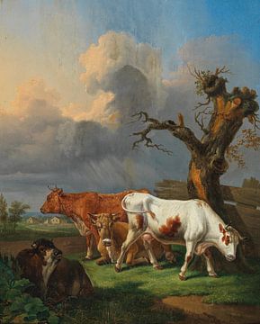 Vaches broutant dans un paysage ouvert, Johann Baptist Dallinger von Dalling