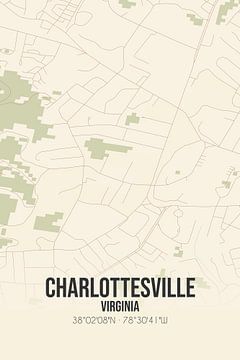 Vintage landkaart van Charlottesville (Virginia), USA. van Rezona