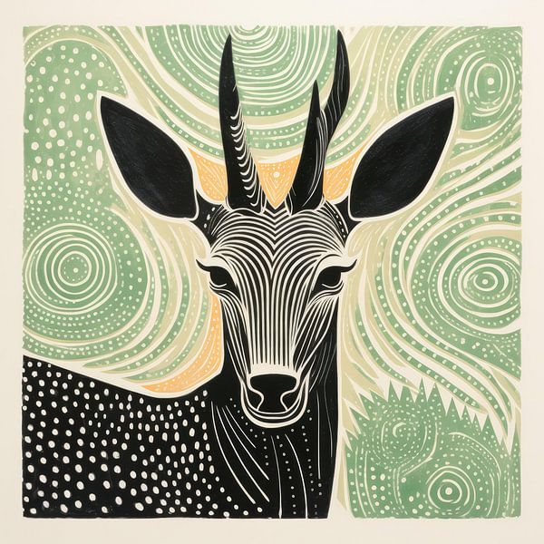 Grüne Antilope in der Volkskunst von Aloke Design