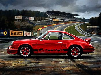 Œuvre d'art représentant une Porsche 911 Carrera rouge de course