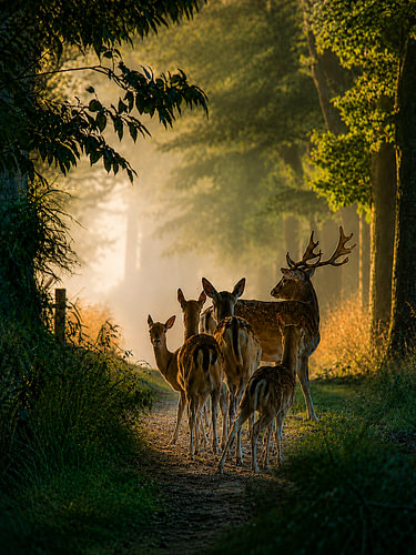 Damhirsche am frühen Morgen