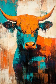 Kleurrijke abstracte Schotse hooglander van Art & Soul Creations