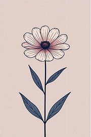 Minimalistische botanische Illustration einer rosa Margerite auf neutralem Hintergrund von VICTOR S