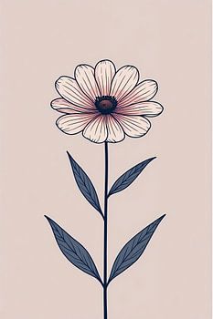 Minimalist Pink Daisy Flower Botanical Illustration on Neutral Background