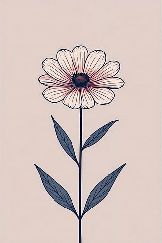 Minimalist Pink Daisy Flower Botanical Illustration on Neutral Background