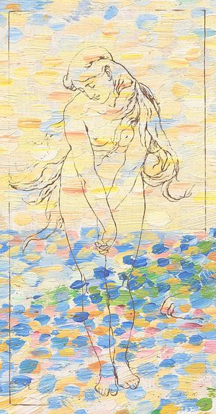 Woman on the beach with her arms crossed by Oude Meesters Atelier