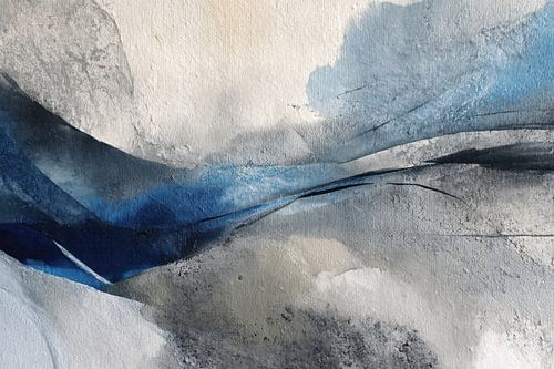 Abstract Schilderij - Blauw en Grijs Rustig Minimalisme