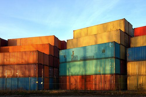 Coloured shipping containers stacked
