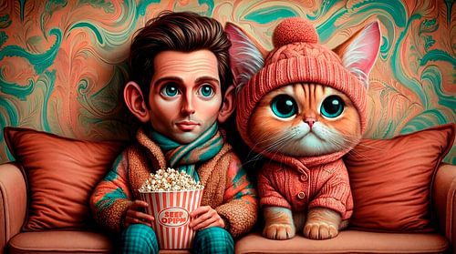 Mann und Katze auf dem Sofa