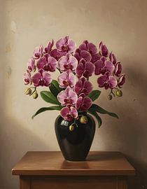 Orchid Phalaenopsis cornu-cervi in a matte black ceramic vase by Regan Frederick