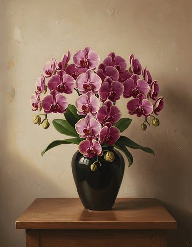 Phalaenopsis-Orchidee (cornu-cervi) in einer mattschwarzen Keramikvase