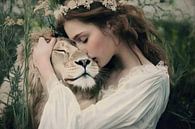 Beautiful young woman with a lion - Whispers of the Wild by Joriali photography and paintings thumbnail