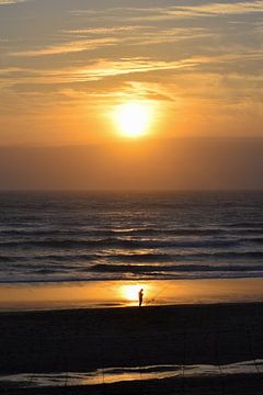 Visser tijdens zonsondergang, Biscarrosse van Mattanja Anouk