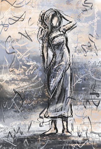 Impressionism - artwork of a lady in the wind by Emiel de Lange