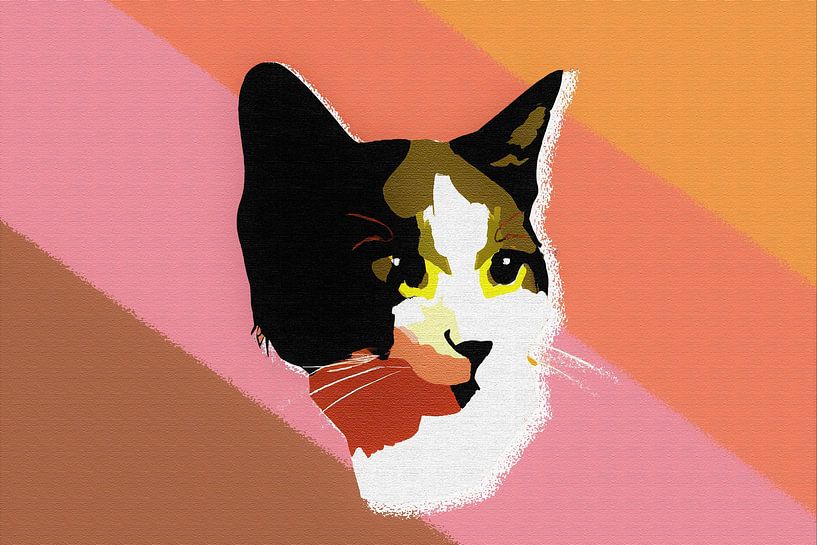 Pop-art stijl kat portret met warme aardetinten van Maud De Vries