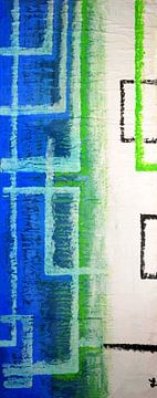 Ingeweven patroon in blauw, groen, zwart en wit, II van elha-Art