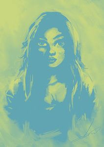Duotone groengeel en blauw portret van Emiel de Lange