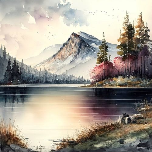 aquarel van een landschap.