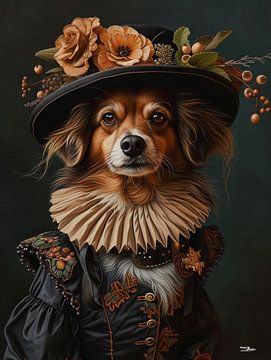 dog in Victorian dress