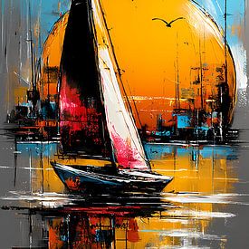Segelboot bei Sonnenuntergang von Jan Bechtum