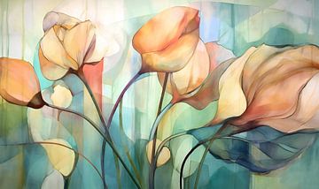 Tulpen Abstract Aquarel van Jacky