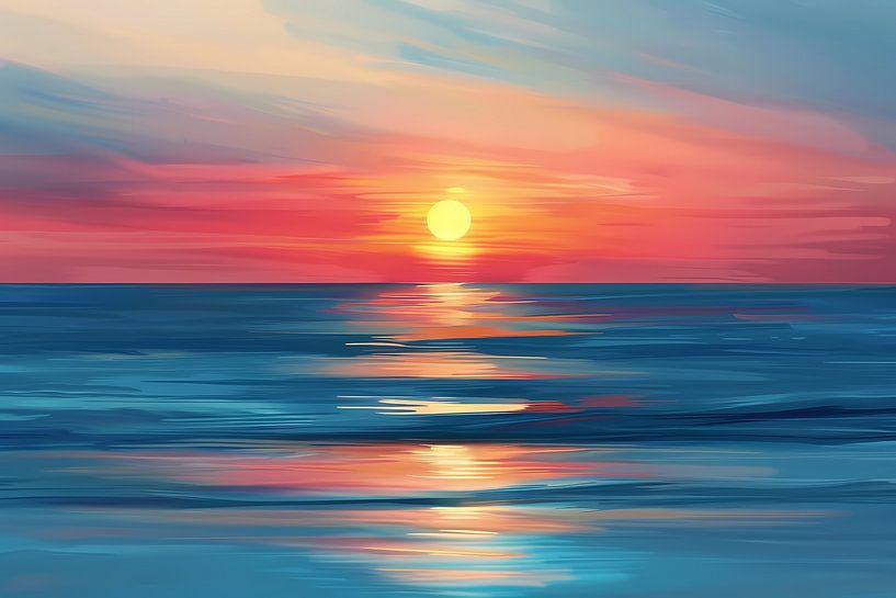 Minimalist painting of colourful sunset by Art & Soul Creations