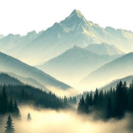 Bergtoppen in een zee van mist van AidasignArt