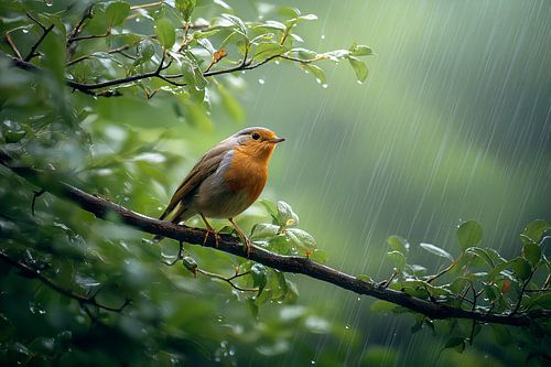 Rotkehlchen im Sommerregen von Christian Müringer