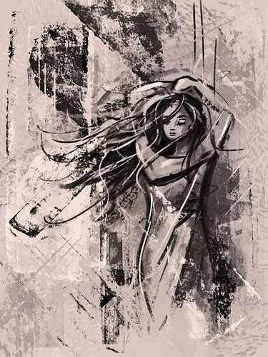 Houtskool vrouw in de wind